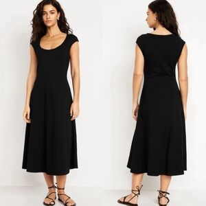 OLD NAVY BLACK COTTON STRETCH CLASSIC CAP SLEEVE MIDI DRESS